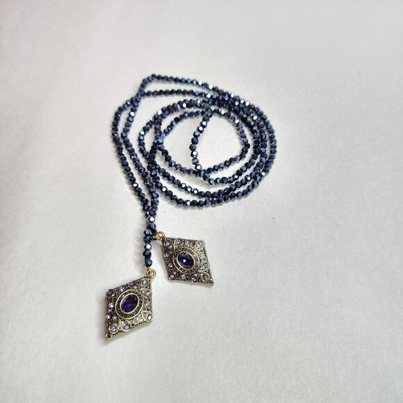 HEIDI DAUS Necklace Crystal Trilo Beaded Lariat Retired $259 Layering Tanzanite - Picture 5 of 6